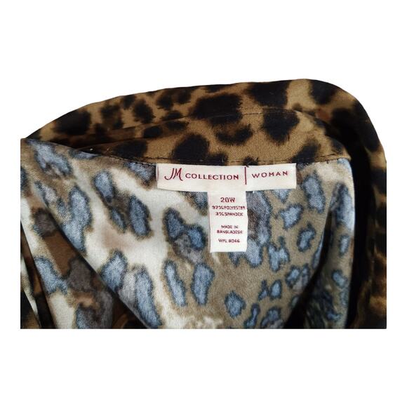 JM Collection Faux Suede 3/4 Sleeve Leopard Print Snap-front Top Women's 20W - Picture 6 of 6